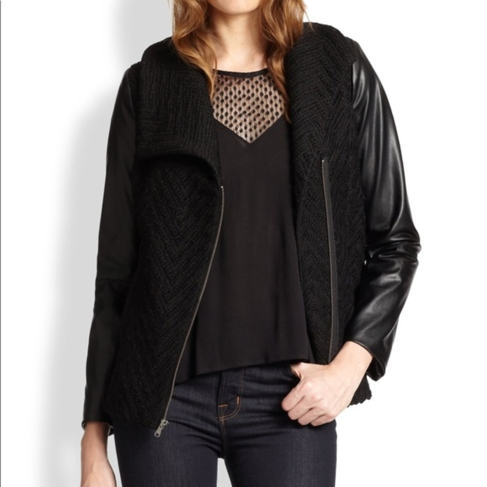 Ella Moss Black Faux Leather Sleeved Knit Jacket